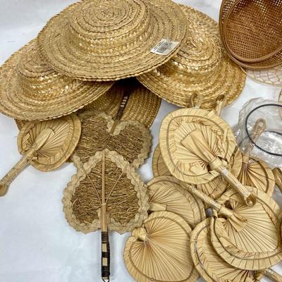 Craft Supply lot #2 - straw hats, fans, butterflies, etc