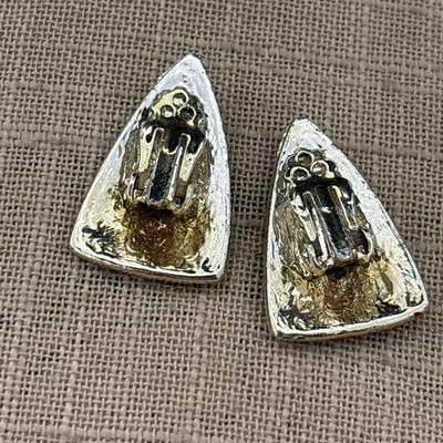 Gold sparkling with black middle triangle clip on earrings