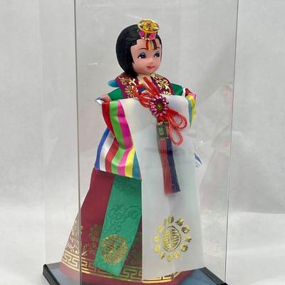 Korean Native Doll in Traditional Hanbok Ceremonial Wedding Display Case - no lid