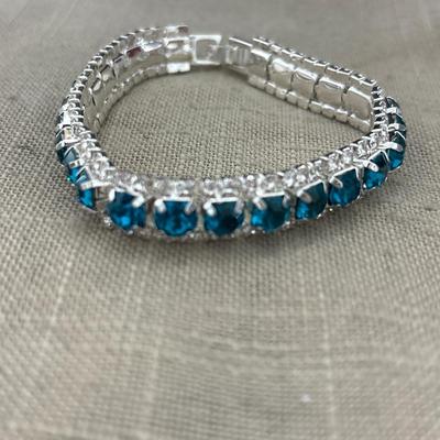 Blue rhinestone silver toned bracelet