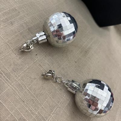 Silver tone disco ball clip on earrings