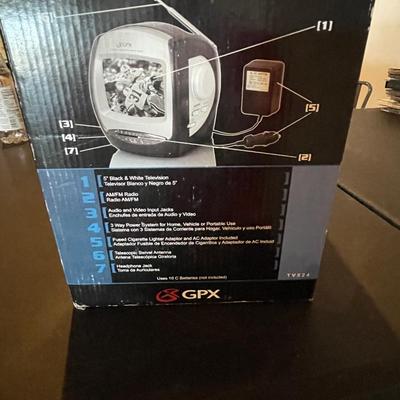NEW IN BOX GPX 5” BLACK AND WHITE TV W/AM-FM RADIO & HEADPHONE JACK