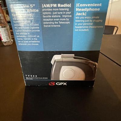 NEW IN BOX GPX 5” BLACK AND WHITE TV W/AM-FM RADIO & HEADPHONE JACK