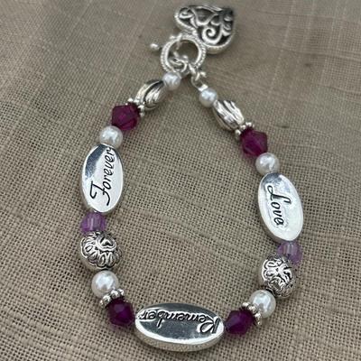 Love remember forever purple beaded bracelet