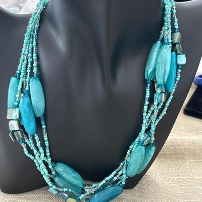 Blue multi layered beaded necklace