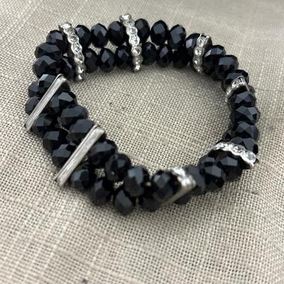 Black double layered beaded stretchy bracelet