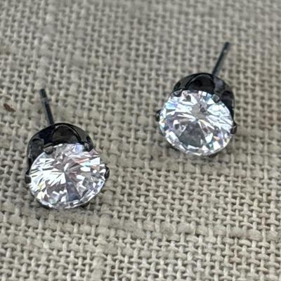 Black and silver gem stud earrings
