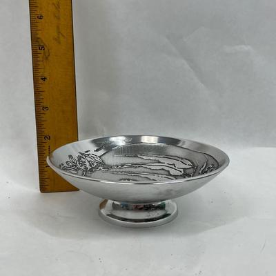 Shiny Silver tone bowl with design sign Don Sheil