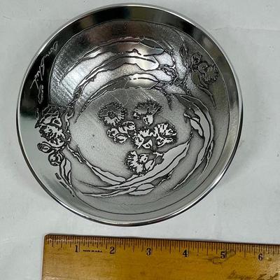 Shiny Silver tone bowl with design sign Don Sheil