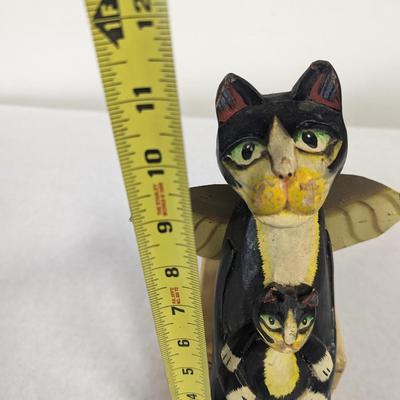 Vintage Wooden Angel Black Cat With Wings Shelf Sitter