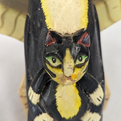 Vintage Wooden Angel Black Cat With Wings Shelf Sitter