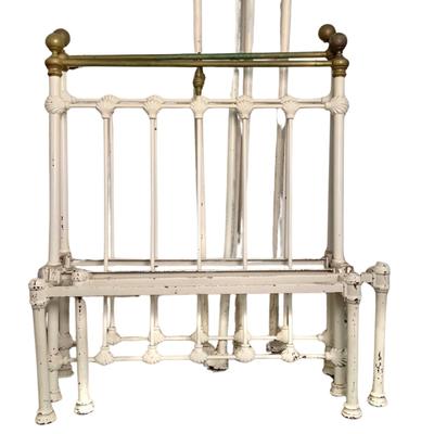 1054 Pair of Antique Vintage Wrought Iron Brass Twin Beds