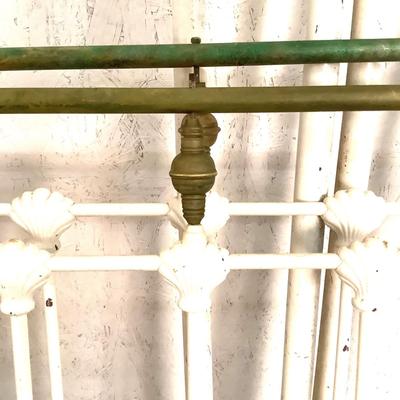 1054 Pair of Antique Vintage Wrought Iron Brass Twin Beds