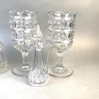 1056 Antique Glassware, Cruet, Vases, Decanter, Victorian Silverplate Pitcher