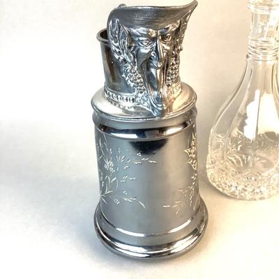 1056 Antique Glassware, Cruet, Vases, Decanter, Victorian Silverplate Pitcher