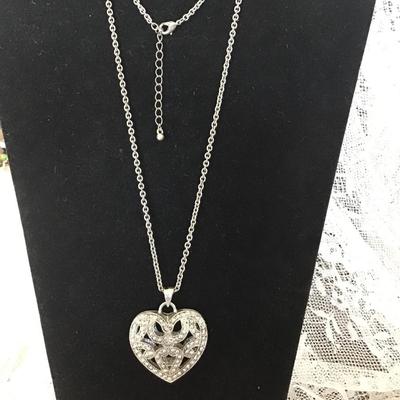 Large Silver Tone Heart Necklace