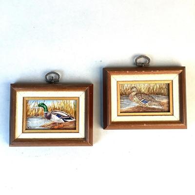 1062 Pair of Original Miniature Acrylic Mallard Duck Paintings by Wanda Vass