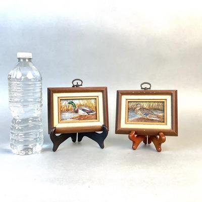 1062 Pair of Original Miniature Acrylic Mallard Duck Paintings by Wanda Vass