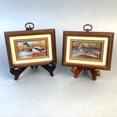 1062 Pair of Original Miniature Acrylic Mallard Duck Paintings by Wanda Vass