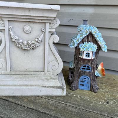 Stone Plant Pedestal and Fairy House