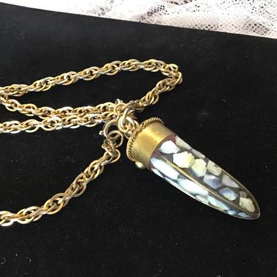 LONG WHITLEY V MOTHER OF PEARL BRASS HORN ON Chain
