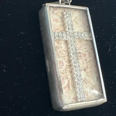 Long Silver Toned chain necklace with Crystal Cross Pendant By jewel Kade