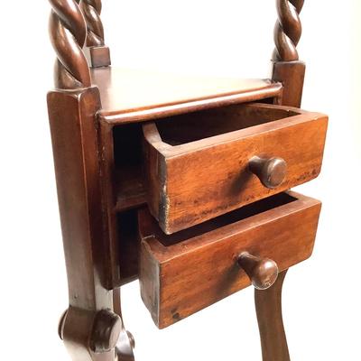 1065 Vintage Mahogany Wig Stand with Two Drawers