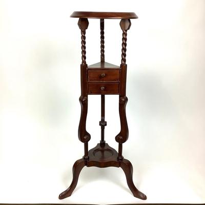1065 Vintage Mahogany Wig Stand with Two Drawers