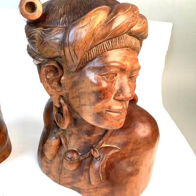 1067 Pair of Vintage Hand carved Indonesian Women Figures