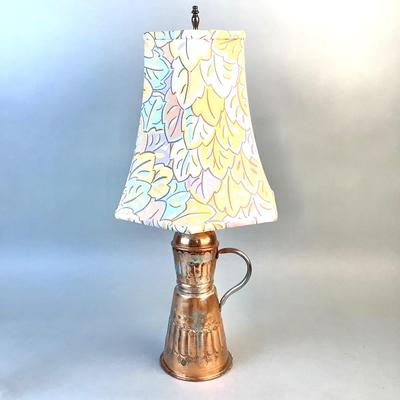 1069 Vintage Copper over Tin Handled Pitcher Lamp