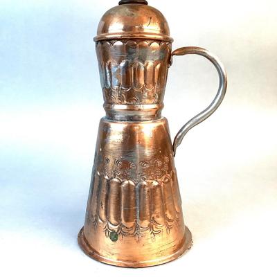 1069 Vintage Copper over Tin Handled Pitcher Lamp
