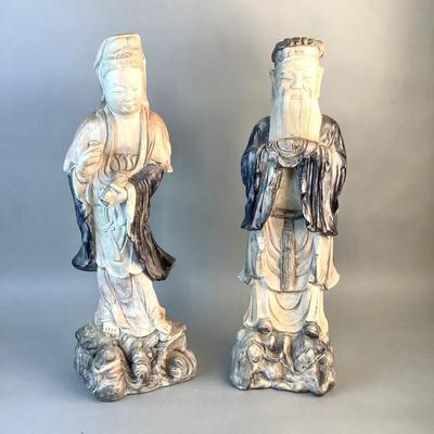 1070 Pair of Studio 45 Vintage Chinese Cement Statues
