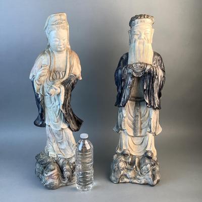 1070 Pair of Studio 45 Vintage Chinese Cement Statues