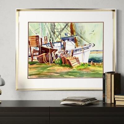 1072 Original Framed Watercolor of work boat by Peggy Blades