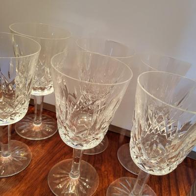 6 WATERFORD CRYSTAL LISMORE WINE GLASSES AND A GLASS BOWL