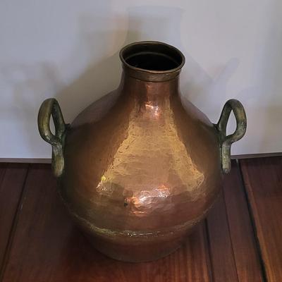 EGYPTIAN COPPER BEAN POT WITH BRASS HANDLES