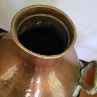 EGYPTIAN COPPER BEAN POT WITH BRASS HANDLES