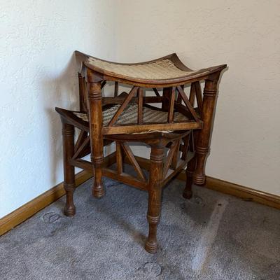 ORNATE METAL WALL ART FROM THE PHILIPPINES AND WOODEN STACKING STOOLS WITH WOVEN TOPS