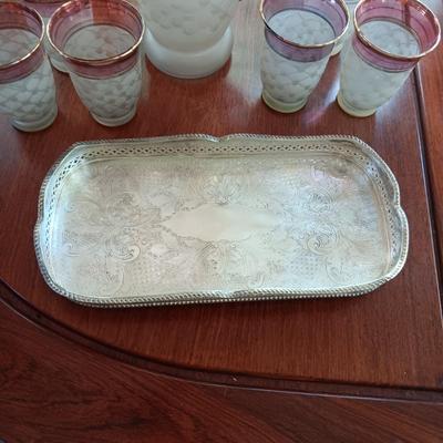 GORGEOUS PITCHER & GLASS SET PLUS A SILVER PLATED TRAY