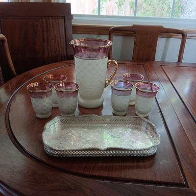 GORGEOUS PITCHER & GLASS SET PLUS A SILVER PLATED TRAY