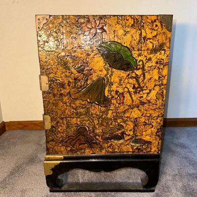 KOREAN LACQUERED END TABLE WITH 2 DRAWERS AND 2 DOOR CABINET