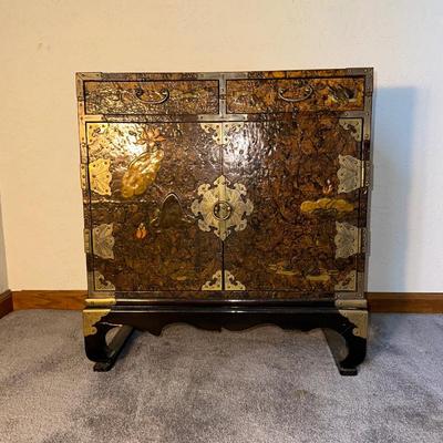 KOREAN LACQUERED END TABLE WITH 2 DRAWERS AND 2 DOOR CABINET