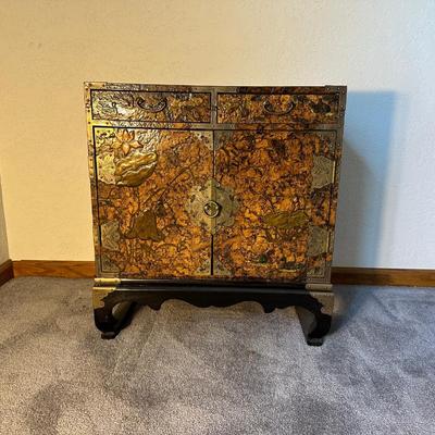 KOREAN LACQUERED END TABLE WITH 2 DRAWERS AND 2 DOOR CABINET