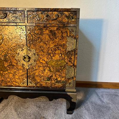 KOREAN LACQUERED END TABLE WITH 2 DRAWERS AND 2 DOOR CABINET