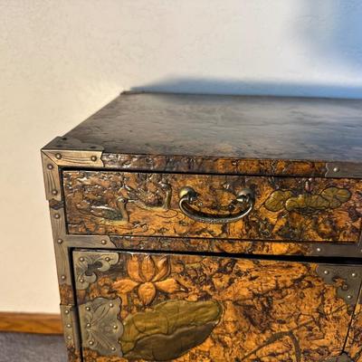 KOREAN LACQUERED END TABLE WITH 2 DRAWERS AND 2 DOOR CABINET