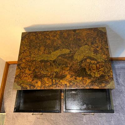 KOREAN LACQUERED END TABLE WITH 2 DRAWERS AND 2 DOOR CABINET