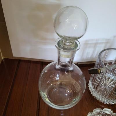 GLASS DECANTER, ICE BUCKET AND VOTIVE CANDLE HOLDER