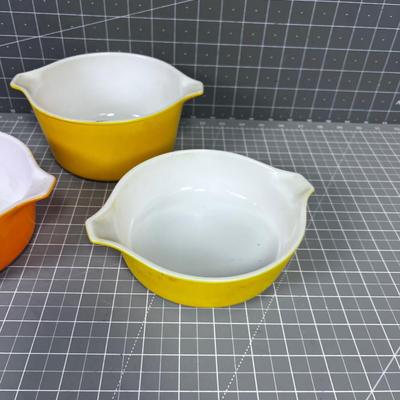 3 Colorful PYREX YELLOW AND ORANGE 