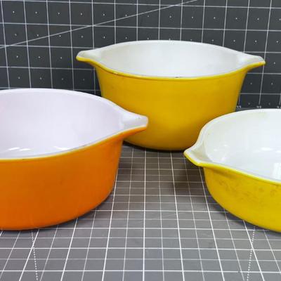 3 Colorful PYREX YELLOW AND ORANGE 