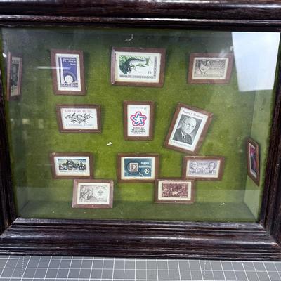 Stamp Collection in Velvet Lined Shadow Box 